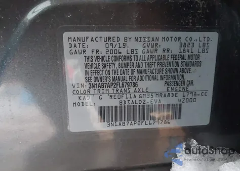 2015 Nissan Sentra Sv z USA, uszkodzony, nr VIN 3N1AB7AP2FL679786